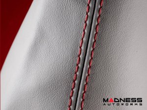 FIAT 124 Spider Gear Shift + eBrake Boot Kit - Black Italy - White Leather w/ Red Stitching